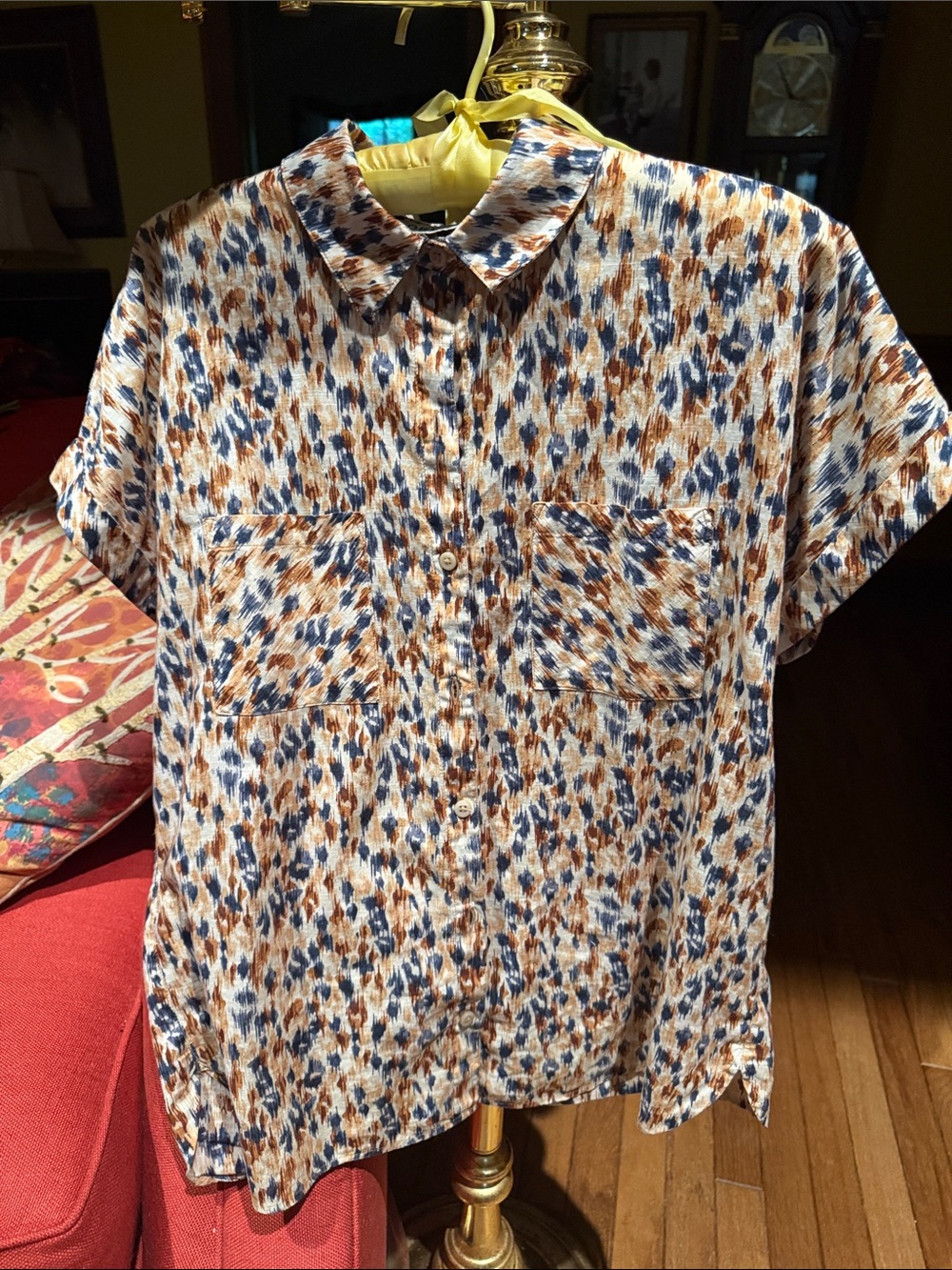 Orvis Cream Short-Sleeve Button-Down with Blue & Brown Spot Print